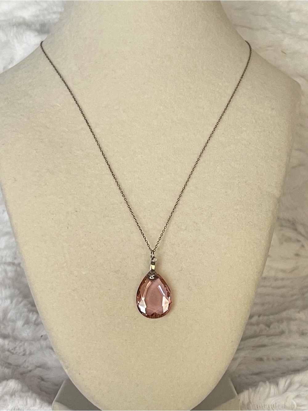 Pink Teardrop Crystal Pendant 925 Sterling Silver Italy Chain 18” Necklace